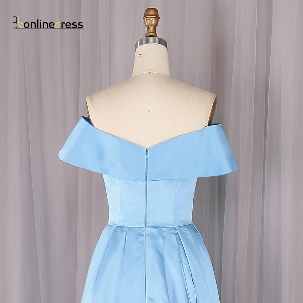 Bbonlinedress выпускное платье со шлейфом синее атласное вечернее платье с открытыми плечами с карманами разрез Вечернее платье