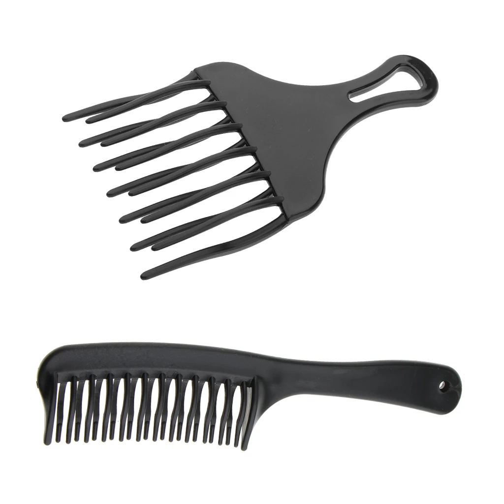 Perfeclan 2pcs Afro Hair Pick Comb Detangler Lift Plastic Double Row Wide Tooth Comb for African American Hair