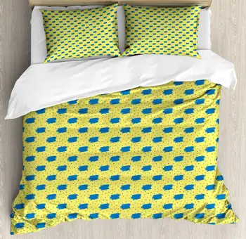 

Yellow Polka Dot Duvet Cover Set Continuing Pattern of Paintbrush Strokes 3 Piece Bedding Set Pastel Yellow Cobalt Blue Charcoal