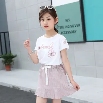 

Korean Kids Clothes Suit Girls' Summer Elegant Fashion Girls Skirt And Top Boutique Children Girls' Clothing Sets Two Pieces Set