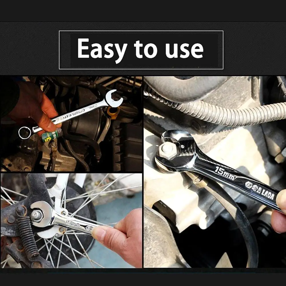 11mm 1pcs Cr-V Material Car Hand Tool and More High Torque Perfect for Repairing Bicycle LAOA Special Open End Ratcheting Wrench Each Machinery