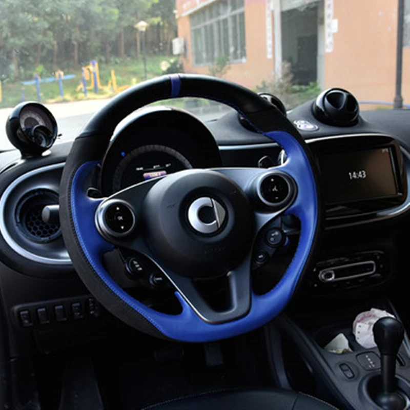 Для smart 453 fortwo forfour автомобильный внутренний диаметр 38 см DIY натуральная кожа чехлы на руль аксессуары для стайлинга автомобилей - Название цвета: black blue