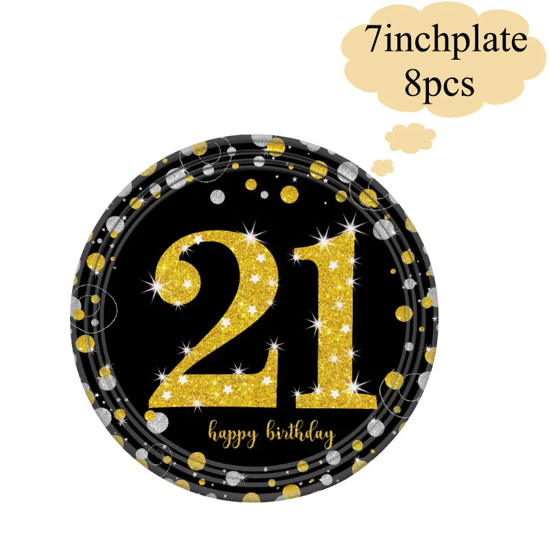 7inchplate8pcs Черная тема вечерние одноразовая посуда украшение шар baby shower 21/30/40/50/60/70/80 лет вечерние баннер - Цвет: 7inchplate8pcs