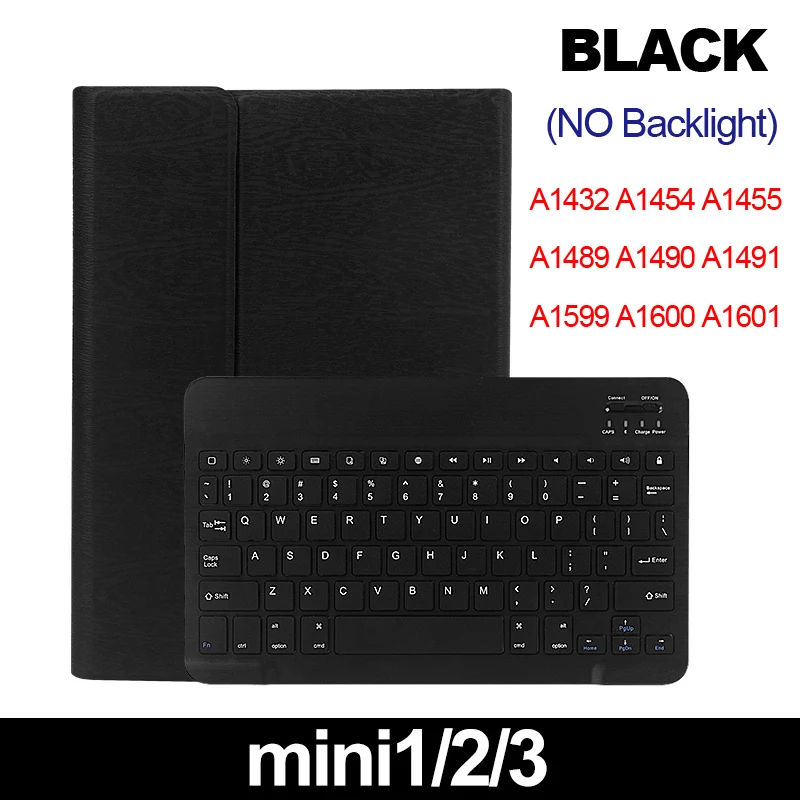Black mini123 Bluetooth клавиатура чехол для Apple Ipad MINI 1 2 3 mini 4 MINI 5 клавиатура с подсветкой из искусственной кожи ультра тонкая задняя крышка Smart Cover Funda - Цвет: Black mini123