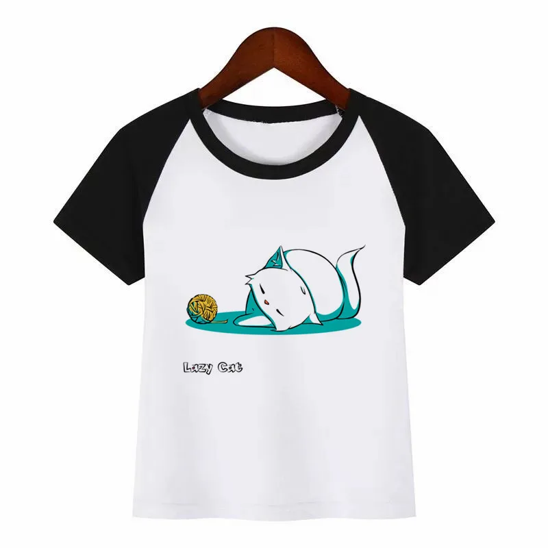 

Cat Lazy Print T Shirt Funny Clothes Children Summer T-shirt Kids Fashion Clothing T Shirt Children Cartoon T-shirt