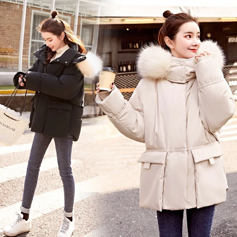 

College Pocket Hooded Short Warm Thick Cotton-padded Clothes 2019 Winter Casual Fashion Comfortable WOMEN'S Wadded Jacket