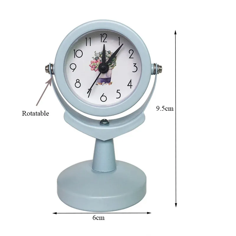 Creative Metal Bedside Small Alarm Clock Birthday Gift Cartoon Rotatable Table Clock Office Desktop Mini Electronic Quartz Clock