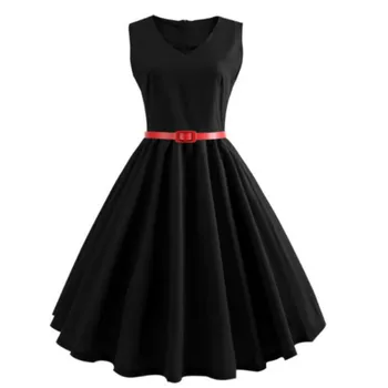 

Office Dress Women 50s 60s Retro Summer Rockabilly Dress 2019 Casual Pinup V-Neck Tunic Big Swing with Belt Feminino Vestidos