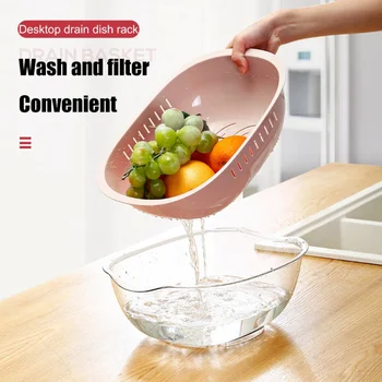 

Multi-function Double-layer Separation Design Basket PP Vegetable Drain Basket Kitchen Basket Household Wash Basin