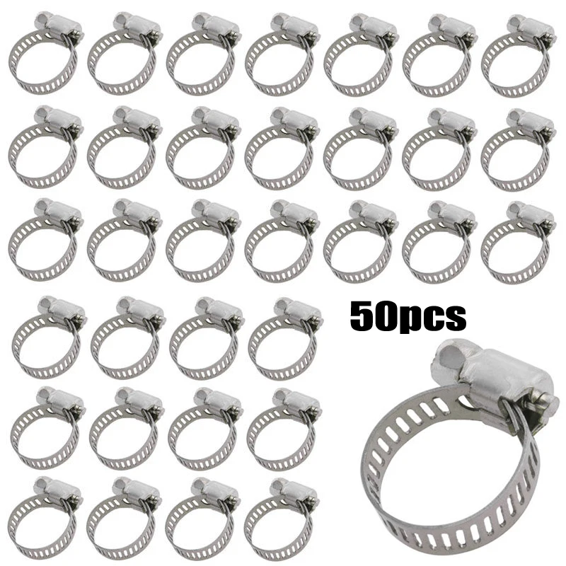 50 шт. регулируемые Зажимы для шлангов Червячные шестерни из нержавеющей стали зажим ассортимент