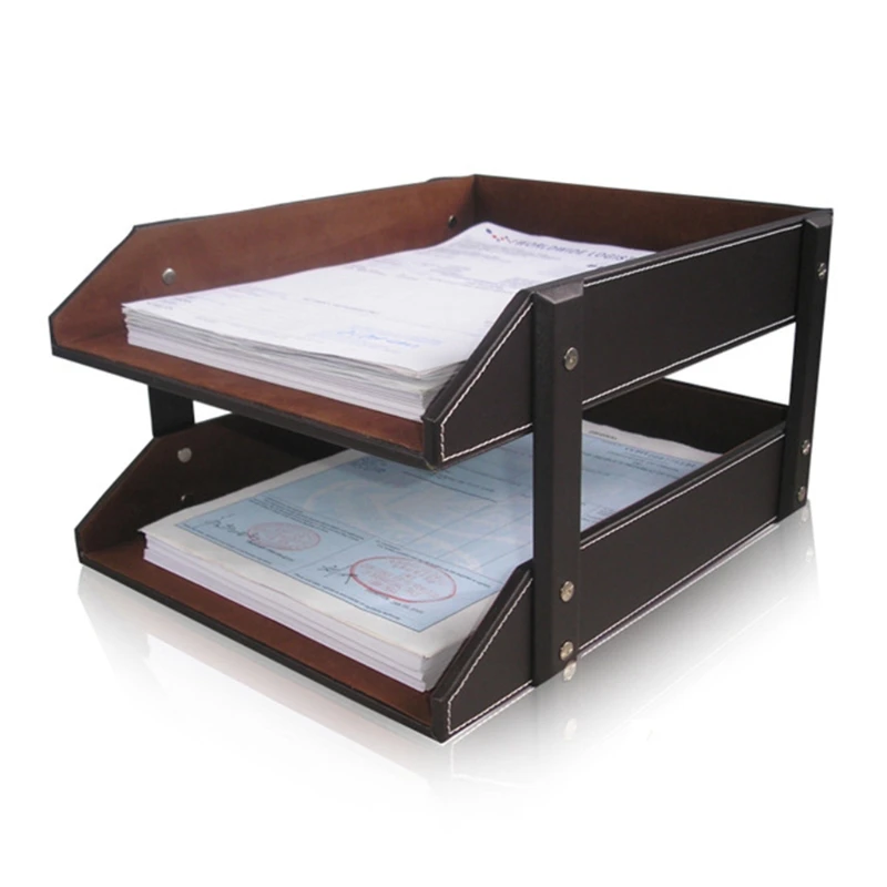 Magazine holder file organizer A4 Document File Organizer Tray Double Layers Desk PU Leather Paper Holder Magazine Rack Storage Holder Home School