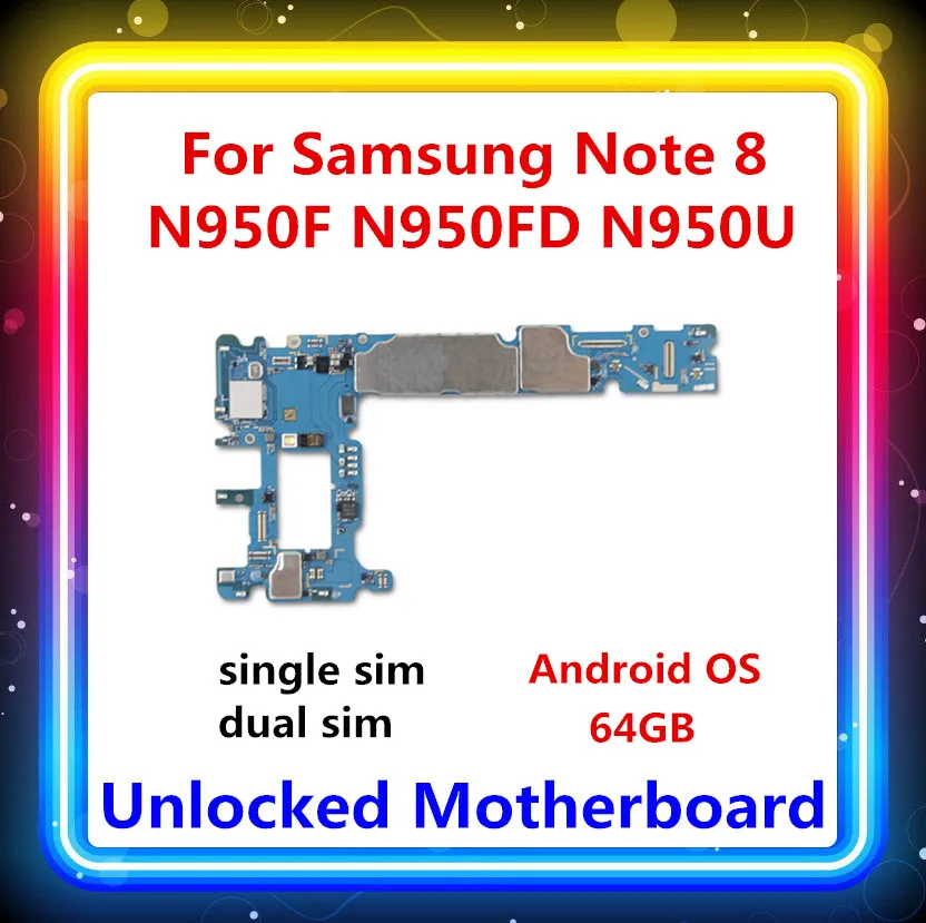 

64GB Unlocked for samsung Galaxy Note 8 N950F N950FD N950U motherboard with chip Android OS replaced mainboard single/dual sim