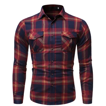

Quality Warm Autumn Winter Flannel Plaid Shirt Red Checkered Shirt Men Shirts Long Sleeve Chemise Homme Cotton Dress Shirts