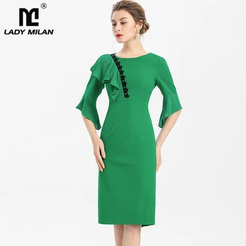 

Women's Runway Dresses O Neck Half Sleeves Ruffles Applqiues Fashion High Street Pencil Dress in Plus Sizes