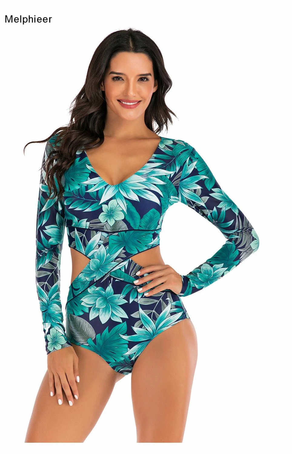 green leaf print swimsuit