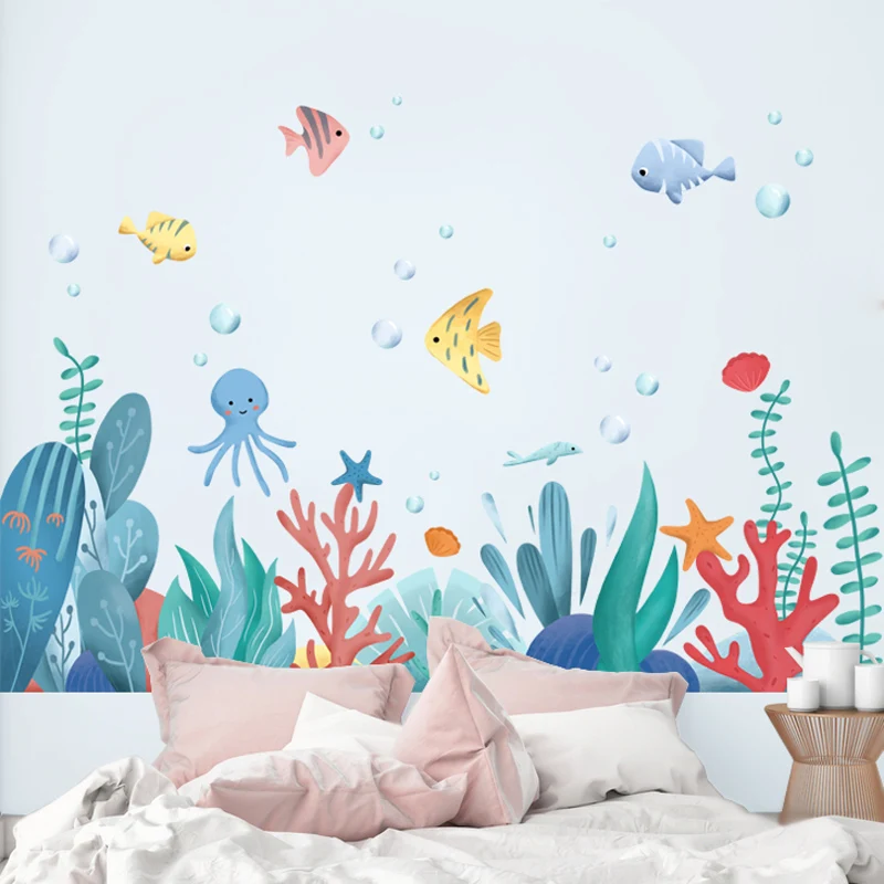 

[SHIJUEHEZI] Small Fishes Rivers Wall Stickers PVC Material Animal Theme Wall Decals for Kids Room Baby Bedroom Decoration