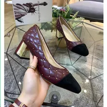Офисная обувь; женские туфли-лодочки на каблуке; коллекция года; Роскошные брендовые дизайнерские туфли-лодочки; женская обувь из натуральной кожи