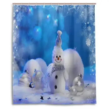 

Merry Christmas Snow Snowman Snowflake Shower Curtain Polyester Waterproof, Winter Christmas Tree Bell Bath Room Shower Curtain