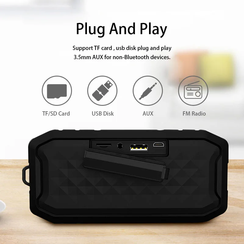 IPX7 водонепроницаемый уличный Bluetooth динамик портативный с fm радио TWS стерео