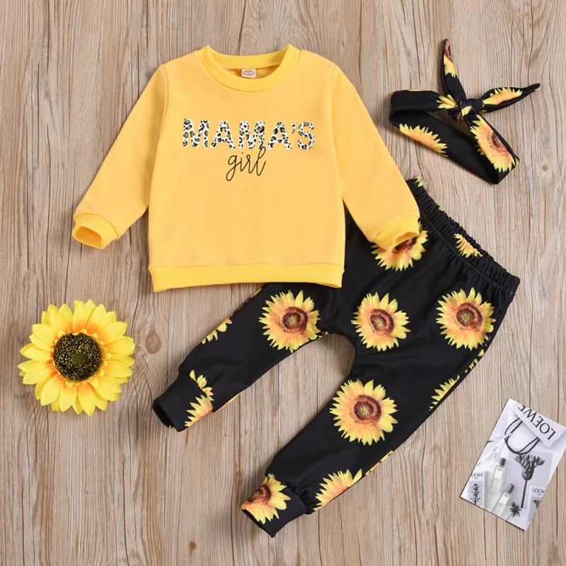 

Children Baby Girl Clothes Tracksuits Casual Letter Long Sleeved T-shirts Tops + Pants Infant Clothing Kids Bebes Outfits