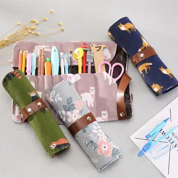 

1PC Portable Canvas Pen Bag Large Capacity Rolling Pencil Case Roll Wrap Pencil Holder Pen Storage Organizer