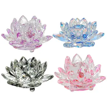 

80mm Lotus Flower Crafts Glass Paperweight Fengshui Ornaments Figurines Home Wedding Party Decor Gifts Souvenir
