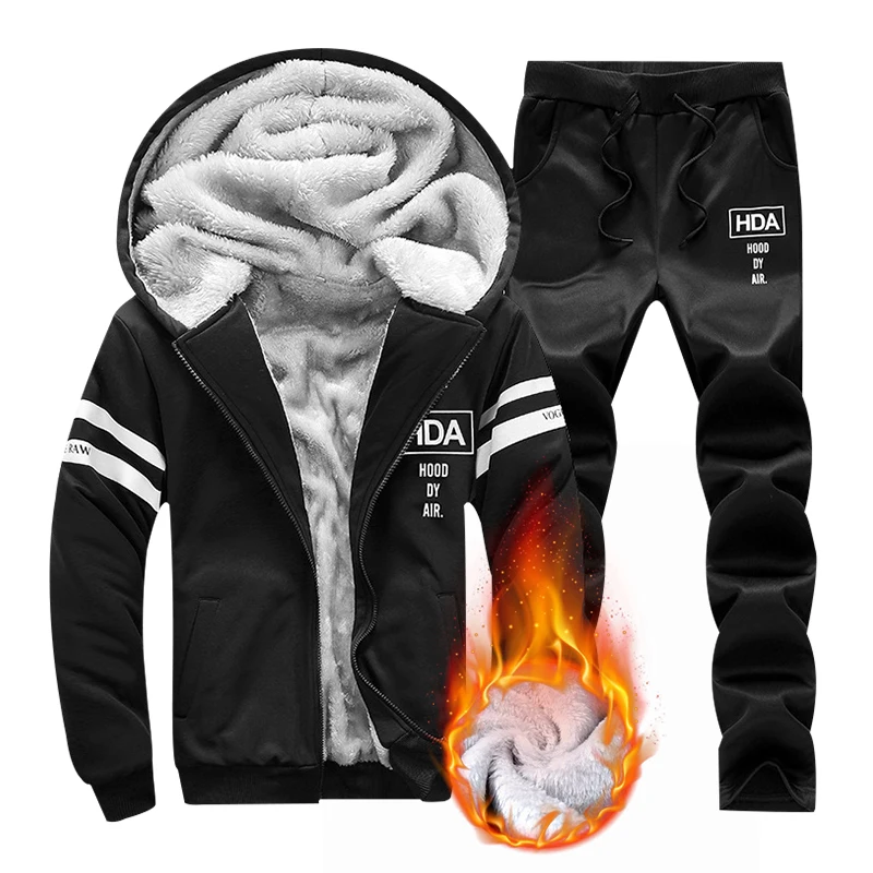 

Casual Hoodies + Pants Men Tracksuit 2019 Winter Warm Sweatshirts Set Mens Autumn Hooded Sportswear Male Hoodie Sporting Suits