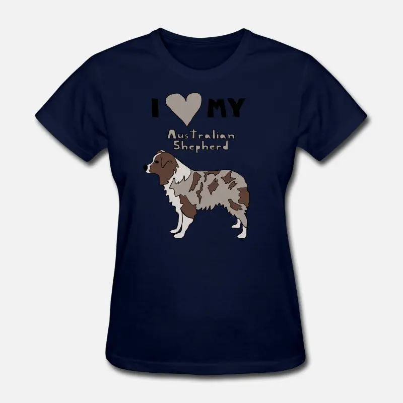 Women-Navy Blue Дизайнерская футболка с надписью I Heart My Австралийская овчарка, Мужская футболка с круглым воротником и надписью, Мужская футболка размера плюс S-5xl, Мужская футболка - Цвет: Women-Navy Blue