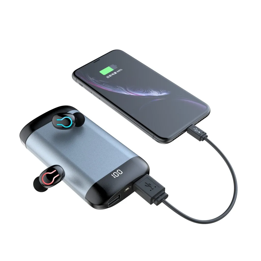 Мини настоящие беспроводные наушники-вкладыши TWS BT 5,0 IPX5 Стерео Наушники Hi-Fi наушники-вкладыши 6000 мАч зарядная коробка спортивные наушники с микрофоном