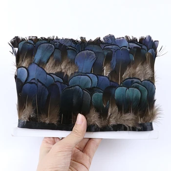 

5-8CM Natural Blue Chicken Feathers Trim 10 yard Pheasant feathers on Ribbon for Dresses Clothing Decoration Sewing Crafts plums