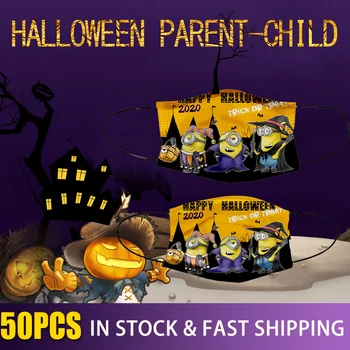

50PCS Halloween Cartoon Masks Adult Children Parent-child Masks Three-layer Filter Breathable Soft Cute Anime Kawaii Kid Masks