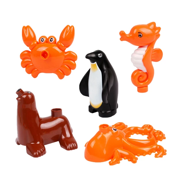 Zoo Animals Series Set Big Size Building Blocks Assemble Accessories Cute Birds Beasts Elephant Tiger Bricks Education Toys Kids Three Ocean animals