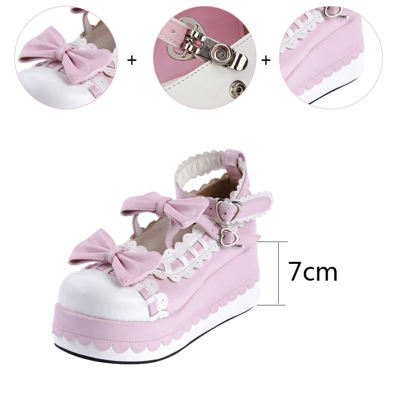 

New Japanese Style Lolita Shoes Platform Shoes Girls Princess Cosplay Shoes Women Shoes w/Bowknot Eur Size 35-44