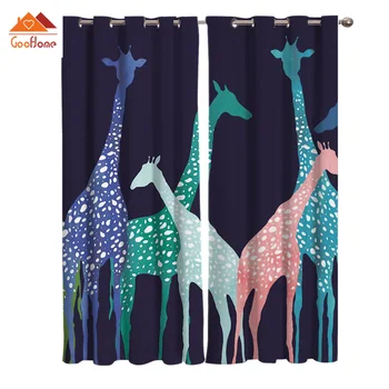 

Colorful Giraffe Window Curtains Living Room Outdoor Fabric Drapes Curtain Home Decor