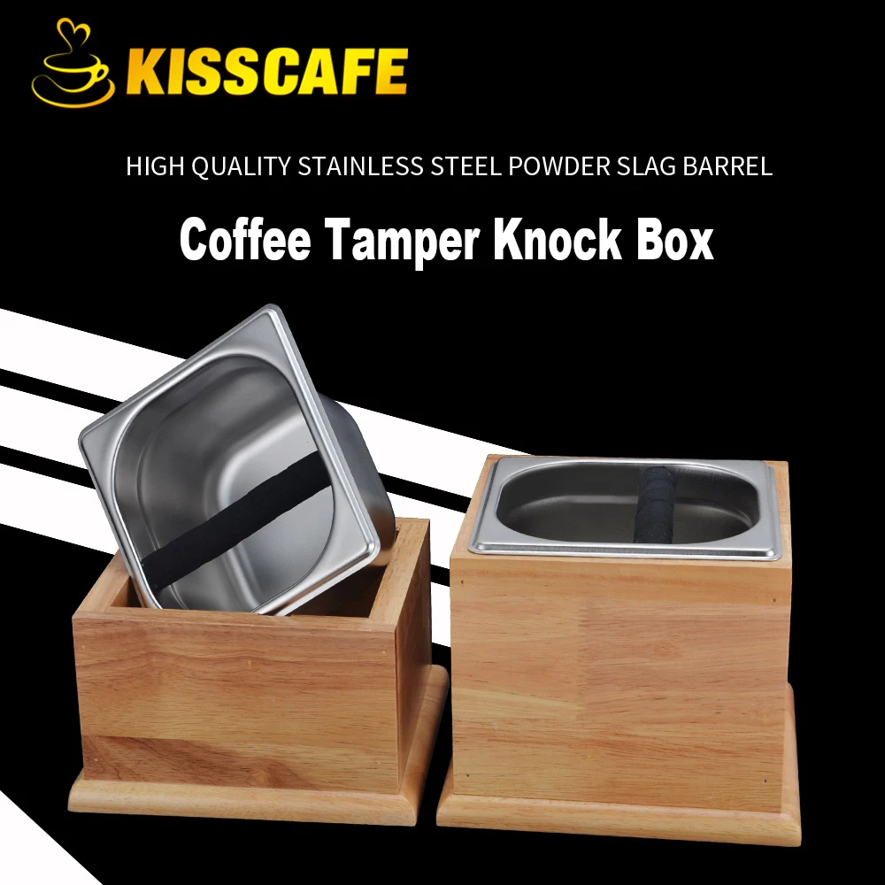 Wooden Stainless steel Coffee Tamper Knock Box Deep Bent Design Coffee