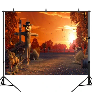 

Halloween Vinyl Photography Backdrop Pumpkin Scarecrow Autumn Leaves Photo Background Studio Prop Customized