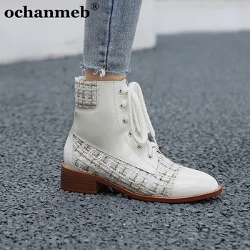 

High Quality Luxury Brand Designer Boots Shoes for Women Genuine Leather Tweed Boots Woman Cross-tied Plaid Natural Leather Boot