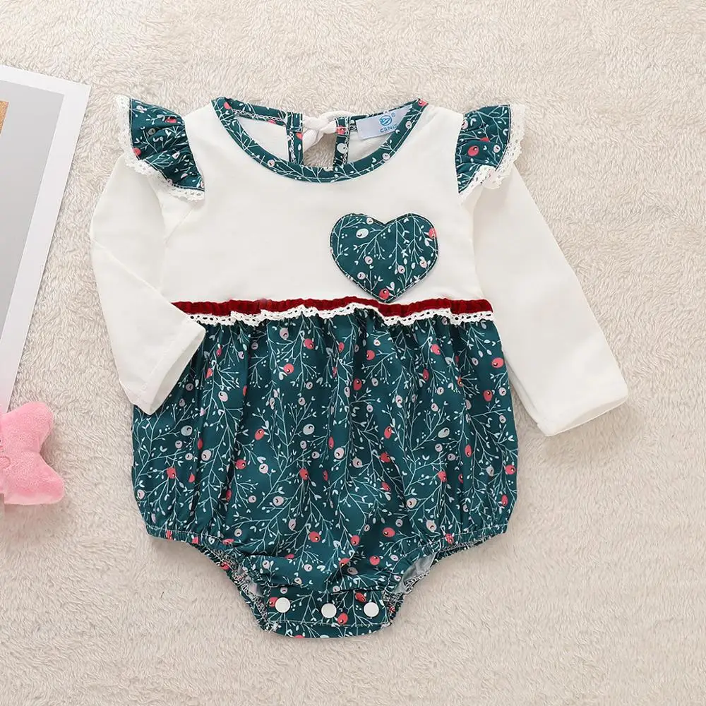 0905-02 New Arrival Baby Girls Fall Infant Toddler Baby Kids Floral Print Heart Applique Romper Kids Boutique Rompers - Цвет: 0905-02