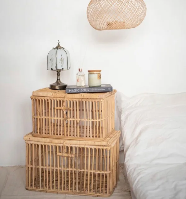 Shelf storage box Hand-woven rectangular rattan storage basket with lid 3