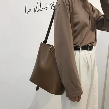 

PU leather women bag Large capacity women shoulder bag new women's big bucket bag croosbody purse 01-SB-dlbddj