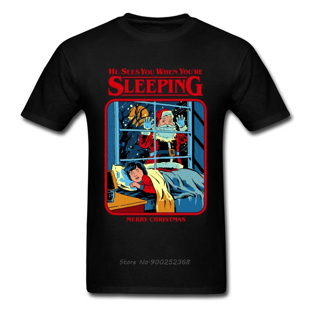 Adam t-shirt o uyurken seni görür Tshirt Mens T shirt Merry Christmas Claus tasarımcı Tops & Tees Harajuku