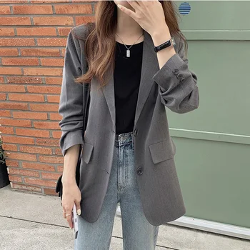 

BETHQUENOY long gray blazers for women clothes veste femme 2020 plus size autumn ladies coats marynarka damska cazadora mujer