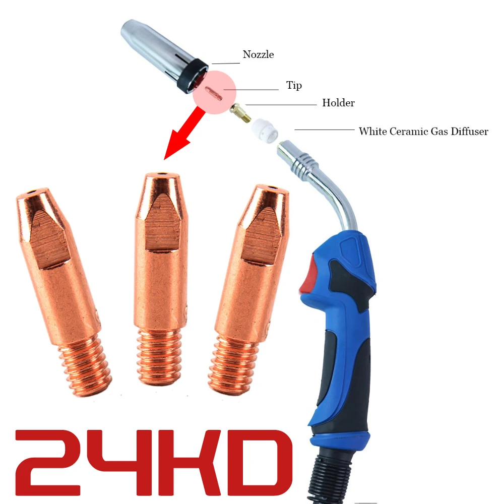 M6 0.8/1.0/1.2mm M6*28mm Copper Contact Tips Welding Nozzles For 24KD MIG/MAG 25AK Welding Torch Tip M6 For Binzel Gas Nozzle