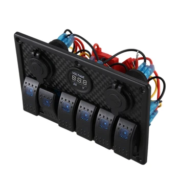 

6 Gang Black LED Rocker Switch Panel Car Marine Boat Circuit Dual USB Charger Fit RV Truck Boat SUV