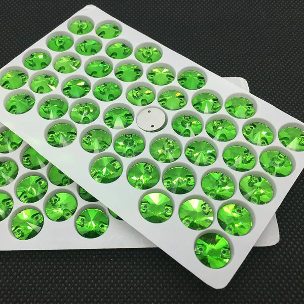 Круглые Rivoli плоские стеклянные кристаллы с 2 отверстиями 8,10, 12,14 мм пришивные стразы бусины кристаллы для свадебного платья обувь сумки diy - Цвет: grass green