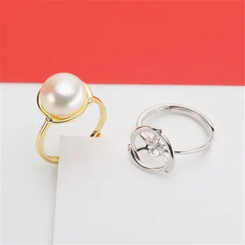 

Real S925 Sterling silver Adjustable Blank Ring Base Fit Half hole Beads DIY Ring Jewelry Findings Making