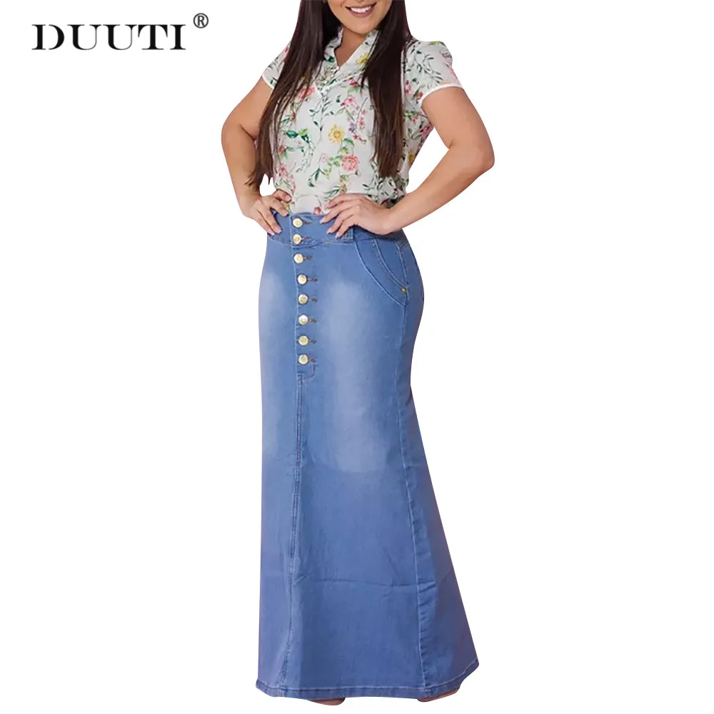 

DUUTI Autumn New Slim High Quality Denim Mermaid Skirt High Waist Sexy Casual Jean Skirt Classic Ruffles Button Pencil Skirt D25