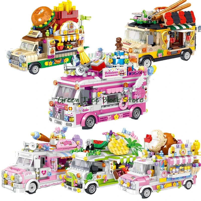 Fruit Dessert Burger Sushi Gourmet Building Block Car Hot Pot Seaside Barbecue Street View MOC Puzzle Children Toy Creative Gift | Игрушки и