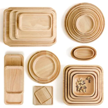 

Rubber Wood Round Japanese Dinner Plate Rectangle Serving Tray Beef Steak Fruit Snack Tray Restaurant Food Cutlery Storage Plate