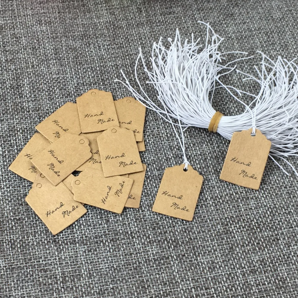 

200X Wedding Note+String Brown Kraft Paper Tags Lace Scallop Head Label Luggage DIY Blank price Hang Tag Kraft Gift Hang tag